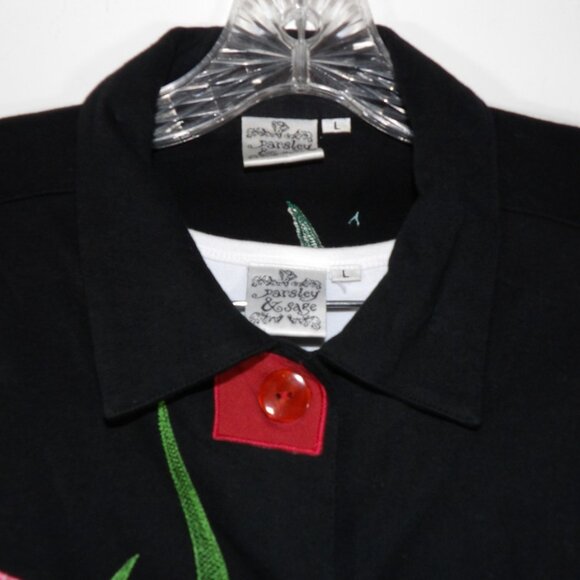 Women's 3 Piece Suit Top Jacket Capris Sz Large Black Colorful Seahorses Vintage - Picture 6 of 9